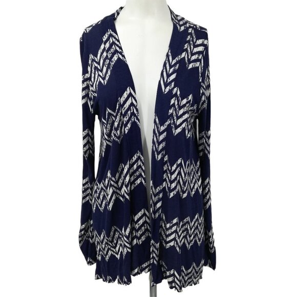 Pixley Open Front Cardigan Size M Stitch Fix Waterfall Chevron Long Sleeve Blue - Picture 1 of 12